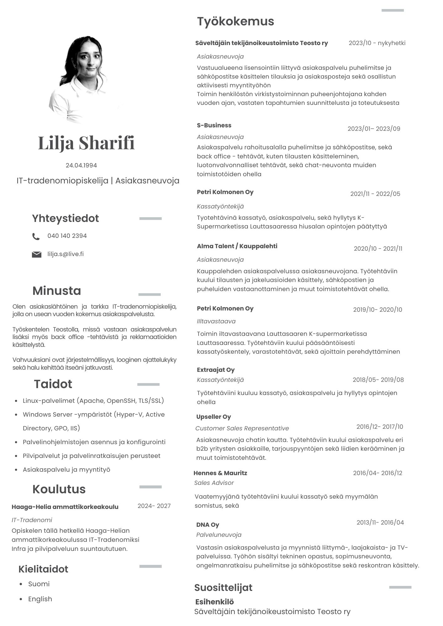 Lilja Sharifin CV